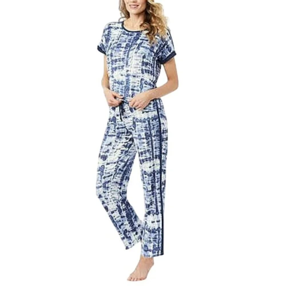 Lucky Brand 4-Piece Blue Tie Dye Lounge Set w/Tank Top, T-shirt, Shorts & Pants